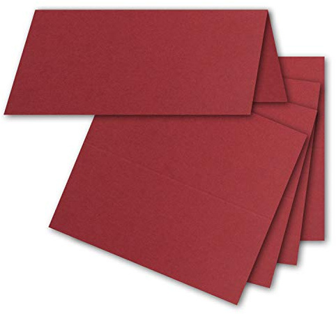 50x Tischkarten in Dunkel-Rot (Rot) - 4,5 x 10 cm - blanko - Doppel-Karten - als Platzkarten und Namenskarten für Hochzeit und Feste