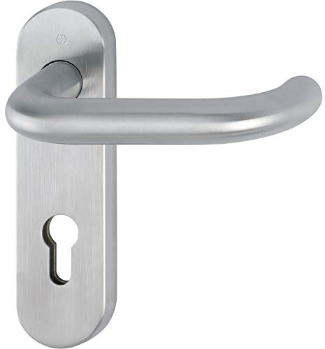 HOPPE 10722808, Edelstahl matt Feuerschutz Drückergarnitur PARIS auf Kurzschild PZ