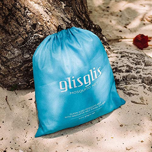 GlisGlis Blue Cube – Moskitonetz für Bett, großes Mückennetz zum Reisen, Kastenform, imprägniert, Eingang mit Reißverschluss, Gummizug zur Befestigung, Bett, Doppelbett,