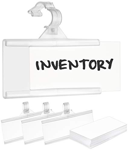Pack of 100 - Plastic Wire Shelf Label Holder, Sign and Ticket Holder, Easy Clip Design with Tight Snap Lock Closure. Height, 1-1/4 X Width, 3 | 100 Label Inserts Included