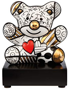 Goebel Skulptur Figur Romero Britto Golden Truly Yours Teddy, Porzellan, bunt, 9,5 x 8,5 x 12,5