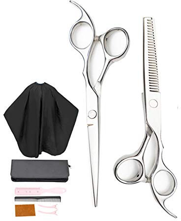 Haarschneideschere mit Etui, Perfekter Profi Haarscheren Set für Kinder Frauen und Männer, Umhang für den Friseursalon-friseur für Damen und Herren[9 Pcs],Silber