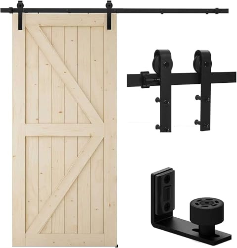 TSMST 244CM/8FT Sliding Door Track Barn Door Hardware Kit Closet Rail Roller Accessory Adjustable Floor Guide