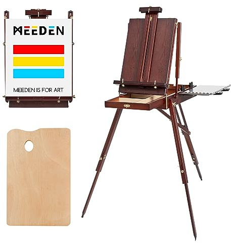 MEEDEN - Chevalet français en noyer - Chevalet de boîte de croquis avec tiroir pour l’artiste - Chevalier trépied réglable en bois de qualité supérieure - Pour peinture, croquis, exposition