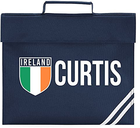 Purple Print House Boys Personalised Book Bag - Ireland Flag Badge Custom Name Book Bag - Personalised Back to School Football Soccer Gift Idea for School Boy - Cool Unique Sport Hobby, French Navy