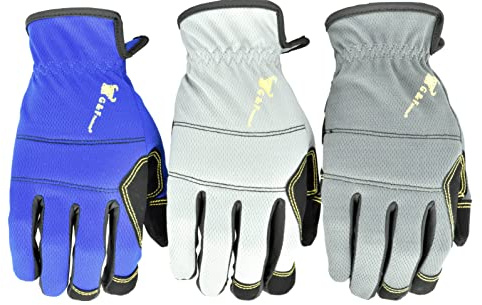 G & F Products unisex adult All Purpose Utility Work Gloves High Performance Mechanics Gloves assorted colors 3 Pair Value Pack, Black, Grey, Blue, X-Large Pack of US