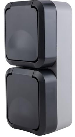 REV - AquaStorm, doble enchufe, IP55, bipolar, montaje en superficie vertical, 230 V, 16 A, antracita