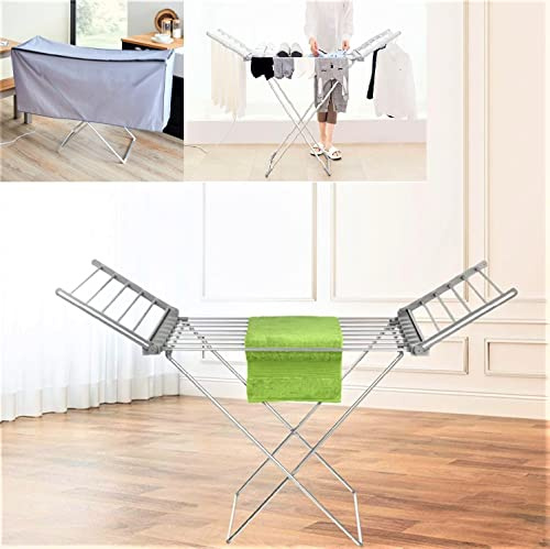 DWD Electric Heated 230w Clothes Airer with Wings Indoor Rack with Cover Dries Quicker Stable Legs 5 Min Heating 45-55℃ Load 15Kg Foldable Design Silver Energy Efficent Low Cost Laundry Dryer