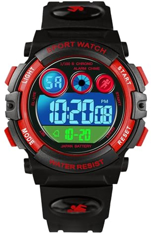 Dayllon Kinderuhr Digital Outdoor Sport Wasserdicht Jungen Uhren 12/24H Alarm 7 Bunte Hintergrundbeleuchtung Stoppuhr Armbandu