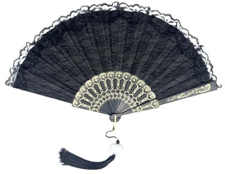 HNJUSR Ventaglio Pieghevole da Sposa in Pizzo Nero, ventagli Matrimonio Fatto a Mano, Ventagli Matrimonio,Gadget Matrimonio,Ventagli Matrimonio Personalizzati,Ventaglio Giapponese,Ventaglio Cerimonia