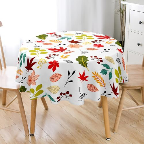 Lukery Tischdecke Abwaschbar Gartentischdecke, Herbstblätter Tischdecke Rund Tischdecken Tischtuch Outdoor Indoor, Tisch Schutz für Geburtstag Hochzeit Festival (Bunt,Durchmesser 200cm)