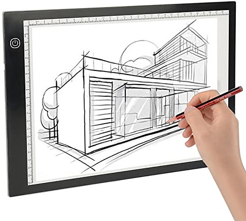BUTUN LED Leuchttisch Ultra-dünne Leuchtplatte Zeichnen,mit USB Kabel,Einstellbare Helligkeit, Zeichnung Led Licht Pad, Tragbares Leuchtplatte (A4-mit Skala)