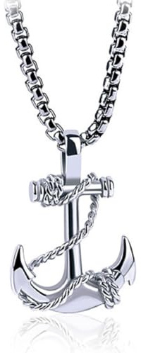 MayiaHey Silberner Seeanker-Kreuz-Anhänger, Marine-Matrosen-Anker-Halskette für Männer, Piraten-Marine-Anker-Halskette Punk-Seeanker-Schmuck, Seeanker-Amulett-Anhänger-Halskette für Jungen