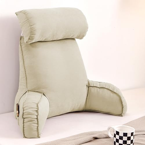 XIEMINLE Großes Lesekissen für Sofa, Stuhl, Bett, Armkissen, Kuschelkissen, Lendenwirbelstützkissen, Rückenlehne, Lounge-Kissen, Taillenkissen, Rückenstützkissen zum Lesen, 75 x 40 x 55 cm, Beige