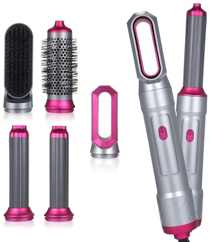 5 in 1 Warmluftbürste Set, Airstyler Set Stylingbürsten mit Haartrockner Rundbürstenföhn Airflow Lockenstab Automatisch,Haarglätter Bürste zum Trocknen,Volumisieren,Glätten,Straight Comb Hair (Rosa)