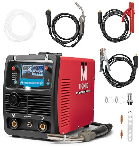 TIGMIG Saldatrice SINERGICA Inverter 220A DC MIG/MAG + FLUX (Filo Animato) + MMA (Elettrodo) 200A, TM 250 DIGITAL INV MIG, Tecnologia IGBT, Digitale, Schermo LCD, Assistenza e Garanzia Italia