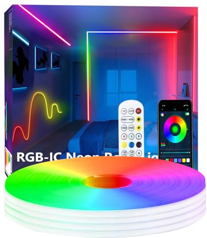 httpsmp 10M RGB+IC Neon Strip Lights, Led Streifen mit APP/Fernbedienung, Musik Sync, 24V IP65 Outdoor Wasserdichte Flexible Leiste