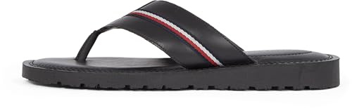 Tommy Hilfiger Uomo Sandali Core Toe Post in Pelle, Nero (Black), 43