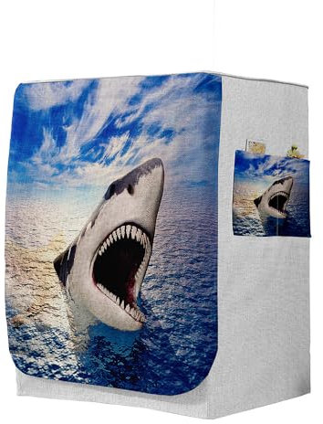 Highdi 3D Housse de Protection pour Machine à Laver, Chargement Frontal Housse à La Poussière avec Ouverture Frontale (Capacité S 6~7,5kg,Requin 3)