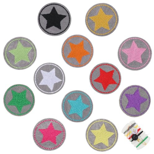 12 Stück Patches zum Aufbügeln Farbige Sterne mit Nähset Aufnäher kinder zum Aufbügeln Patches Stern Bügelflicken Applikationen Sterne zum Aufbügeln Bügelbilder für Textilien für Hut Jeans Jacken