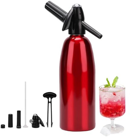 Sparkling Water Maker, 1L Soda Water, Siphon Water Maker with Soda Siphon Portable for Home Making Seltzer Water Beverages Water Cocktails red