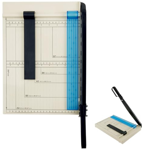 IXTIX Papierschneider A4, Schneidemaschine Papier, Hebelschneider Kompakt mit L-förmiger Handschutz-Druckplatte für Schneiden von Metallblechen, PVC, Leder, Vliesstoffen und Fotos