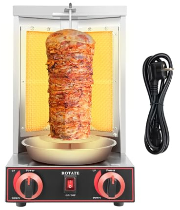 OUBUBY Gas Dönergrill Rotissiere Hähnchengrill Gyros Kebab für Döner, Gyros, Schaschlik Schaschlikgrill Vertikalgrill aus Edelstahl Tischgrill für Zu Hause, 360° Hitzeverteilung