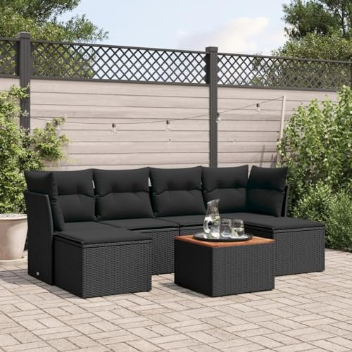 Homgoday Set da pranzo da giardino 7 pezzi e cuscini in rattan sintetico nero, sedia tavolo cucina esterno terrazza patio balcone mobili tipo 64