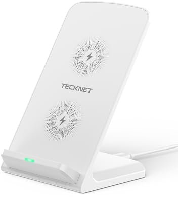 TECKNET Wireless Charger,15W Fast Phone Charger Qi Certified, Charger Stand with Two Charging Coils, Compatible with iPhone 17/16/15/14/13/12 Series,Samsung S23 S22 Series, other Qi-Enabled Phones.