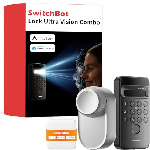 SwitchBot Smart Lock Ultra mit 3D-Gesichtserkennung&Fingerabdruck für Haustür – Elektronisches Türschloss zum Nachrüsten ohne Zylindertausch, Türöffner per Gesicht/Fingerprint/Code/Alexa WLAN/Matter