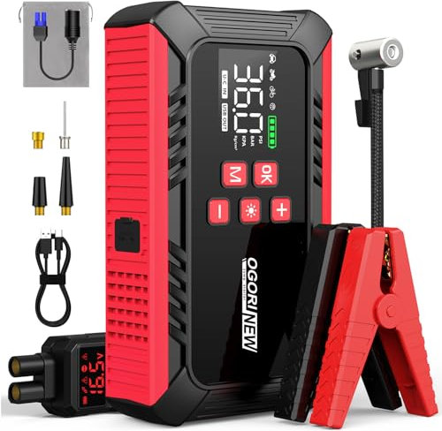 OGORI New Booster Batterie Voiture 7000A,Démarreurs de Batterie avec Compresseur à Air,150PSI Gonfleur de Pneus,Jump Starter Portable avec Câble USB+lumière LED intégré+Allume-Cigare