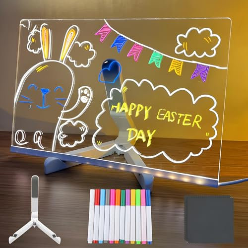 OMIGA Tableau Lumineux Message LED avec 6 Stylos Néons und Support Réglable Tableau Magique Enfant Effaçable 30 x 20 cm pour Bloc Notes Tableau D'écriture Mémo