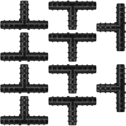 Poeland Raccordo a T per tubo flessibile da 16 mm (1/2), in plastica nera da giardino, connettore per tubo da tè, per irrigazione a goccia, accessori per sistema di irrigazione (10 pezzi)