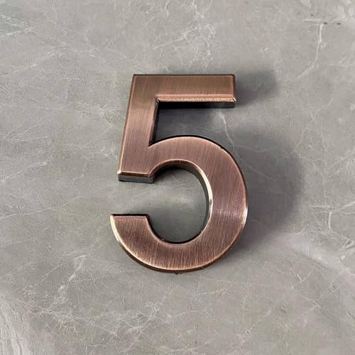 Autocollants Numéros Maison Autoadhésifs 2 Pouces (5 cm) Numéro Porte Moderne Bronze/Argent, Panneau d'Adresse pour Boîte aux Lettres, Décoration Murale, Jardin, Appartement, Café, Hôtel(Bronze 5)