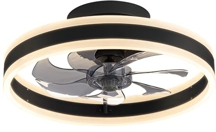 NEWSEE LED Ceiling Fans with Lights Reversible Remote, Flush MountModern Low Profile Light Fixture with Dimmable 3 Colour and 6 Speeds for Bedroom, Living Room, Dining Room, Kitchen, Black 40CM