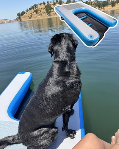 Aufblasbares Dock 10/15 Cm Hohe Hunde-Sicherheitsrampen für Große Hunde Blaue Hunde-Bootsrampe, Schwimmender, Aufblasbarer Wasserzugang Gut Sichtbare Einstiegsplattform für Hunde(150x100x10cm(59x39x4i