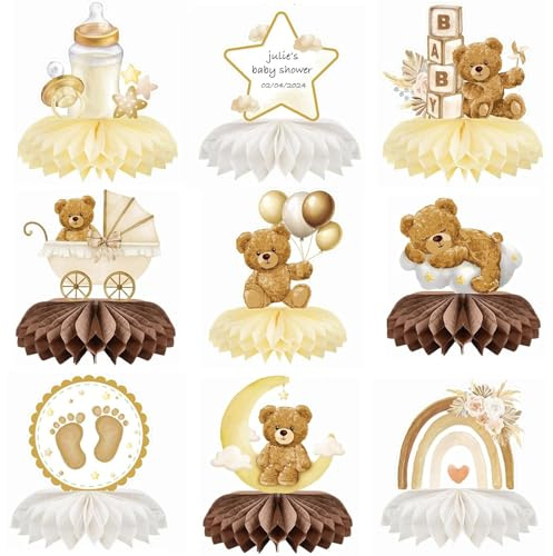 WUBAYI Decorazioni per feste a nido d'ape, 9 pezzi, con adorabili orsi