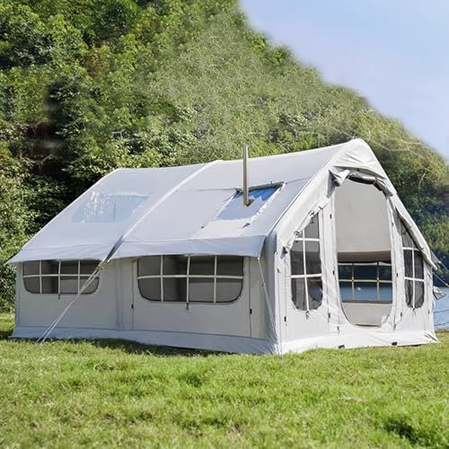 Miuxe Aufblasbares Zelt Für Camping Outdoor Zelt Mit Luftpumpe, Kaminöffnung, Aufblasbares Zelt Haus XXL Air Glamping Zelte Familienzelt Aufblasbar Für 2-10 Personen