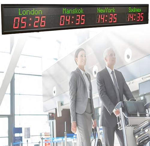 Orologio Mondiale a LED, Orologio Da Parete Digitale Con Orario Mondiale, Orologio Da Parete Mondiale Multi-fuso Orario a Colori per Interni, Orologio Mondiale,4citytime