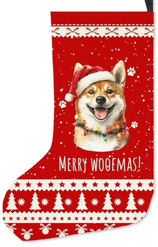 FIicy Shiba Inu Gifts Weihnachtsstrumpf für Hunde, Shiba Inu Hund, Weihnachtsdekoration, Strümpfe, Shibainu-Hund, Frohe Woofmas Weihnachtsstrümpfe, Weihnachtsgeschenke für Shibainu-Hundeliebhaber