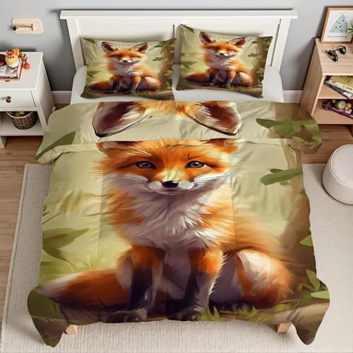 Piumino Matrimoniale Foglie Trapunte Volpe Piumone Imbottito Resistente Lavabile, Super Morbida Trapunta, piumini 220x240 cm in Microfibra Reversibile e 2 Federa 50x80 cmT359