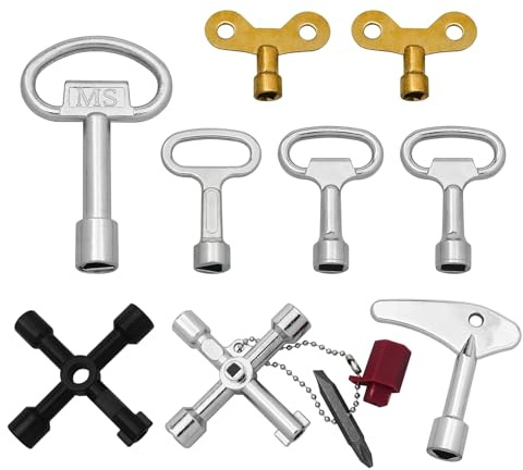 wlsvega Jeu de 9 PièCes Cle Purge Radiateur - Clé Triangle - Cle Carre - Polyvalent,Adapté Aux Radiateurs,Aux SystèMes de Chauffage,Aux Vannes Thermostatiques,Au Bricolage et Aux Travaux D'Entretien