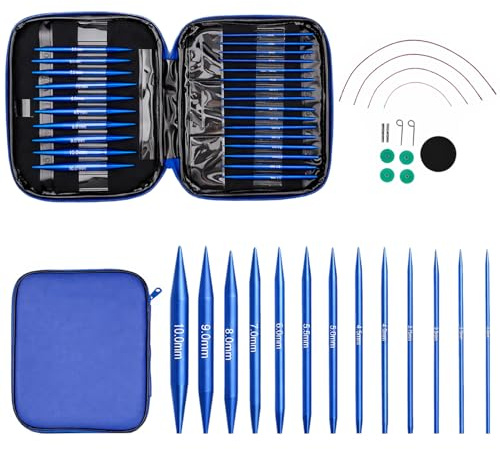 13 Paar Auswechselbare Rundstricknadeln Set, 3,0-10 mm Aluminium-Rundstricknadeln mit Ergonomischen Griffen, Metall Strickset mit Aufbewahrungstasche für Anfänger, Stricken,Geschenk