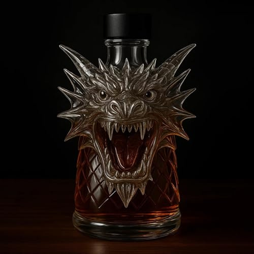 300ML Decantador Whisky - Arte Estatua, Dispensador De Licor De Cristal Con Cabeza De Dragón 3D, Botella De Whisky Con Diseño De Animal Feroz, Decantador De Whisky Soplado A Mano Para Bar En Casa.