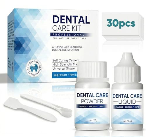 Zahnzement & Zahnreparaturset, Zahnfüllung Reparatur Set, Temporärer Zahnkleber & Füllpulver, Zahnfüllung Reparatur Set Schnelle Aushärtung (20g + 10ml+30pcs)