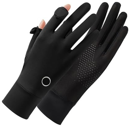 Guantes de protección UV verano for mujer, guantes refrigeración seda helada, antideslizantes, for conducir, ciclismo, pantalla táctil, deportes al aire libre Para Viajes, Golf y Running(Black)