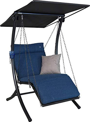 Angerer Freizeitmöbel GmbH Hollywoodschaukel 1-Sitzer Swing Smart - Gartenschaukel Made in Germany - Schaukel zum Sitzen, Liegen und Entspannen - mit Bett-Funktion - einfache Montage (Blau)