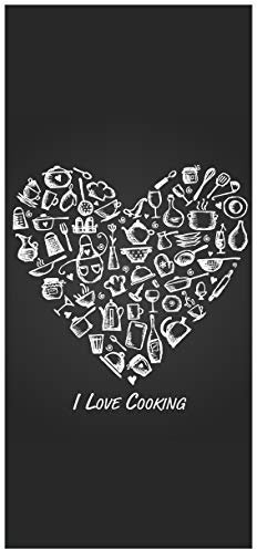 Wallario Selbstklebende Türtapete I Love Cooking - Herz aus Küchenutensilien in schwarz weiß - Türposter 100 x 220 cm Abwischbar, rückstandsfrei zu entfernen