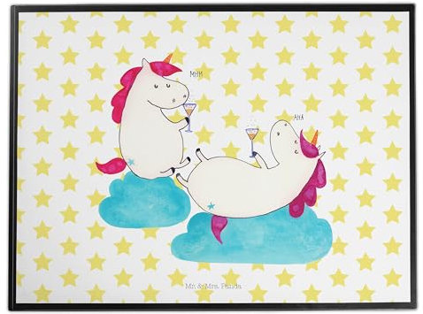 Mr. & Mrs. Panda tischpad Einhorn Sekt - Geschenk, Party, Freundin, schreibtischunterlage, Schreibtischauflage, Schreibtisch Unterlagen, Unicorn, Mädelsabend, tischmatten, Schreibunterlage, Einhörner