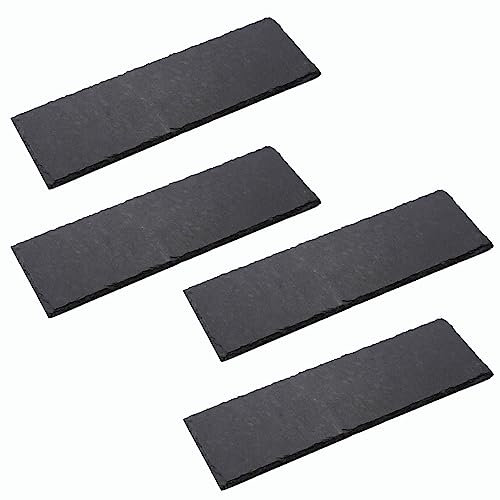 Novaliv 4x Schieferplatten I rechteckig I 30x10x0,4 cm I Sushi Servier Set Servierplatte schwarz Steinplatte Slate Plate Käsebrett